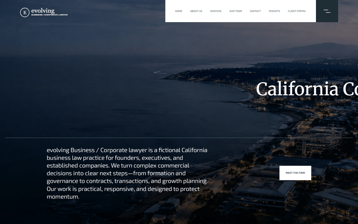 Evolving Corporate Law website template screenshot
